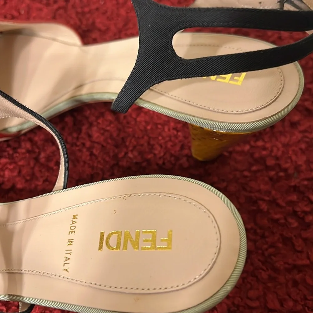 Fendi Olive Faille Color Block Ankle Strap Sandals size 8 - Picture 5 of 17